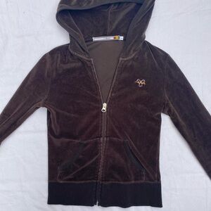Y2K TNA Brown Velour Zip Up Sweater